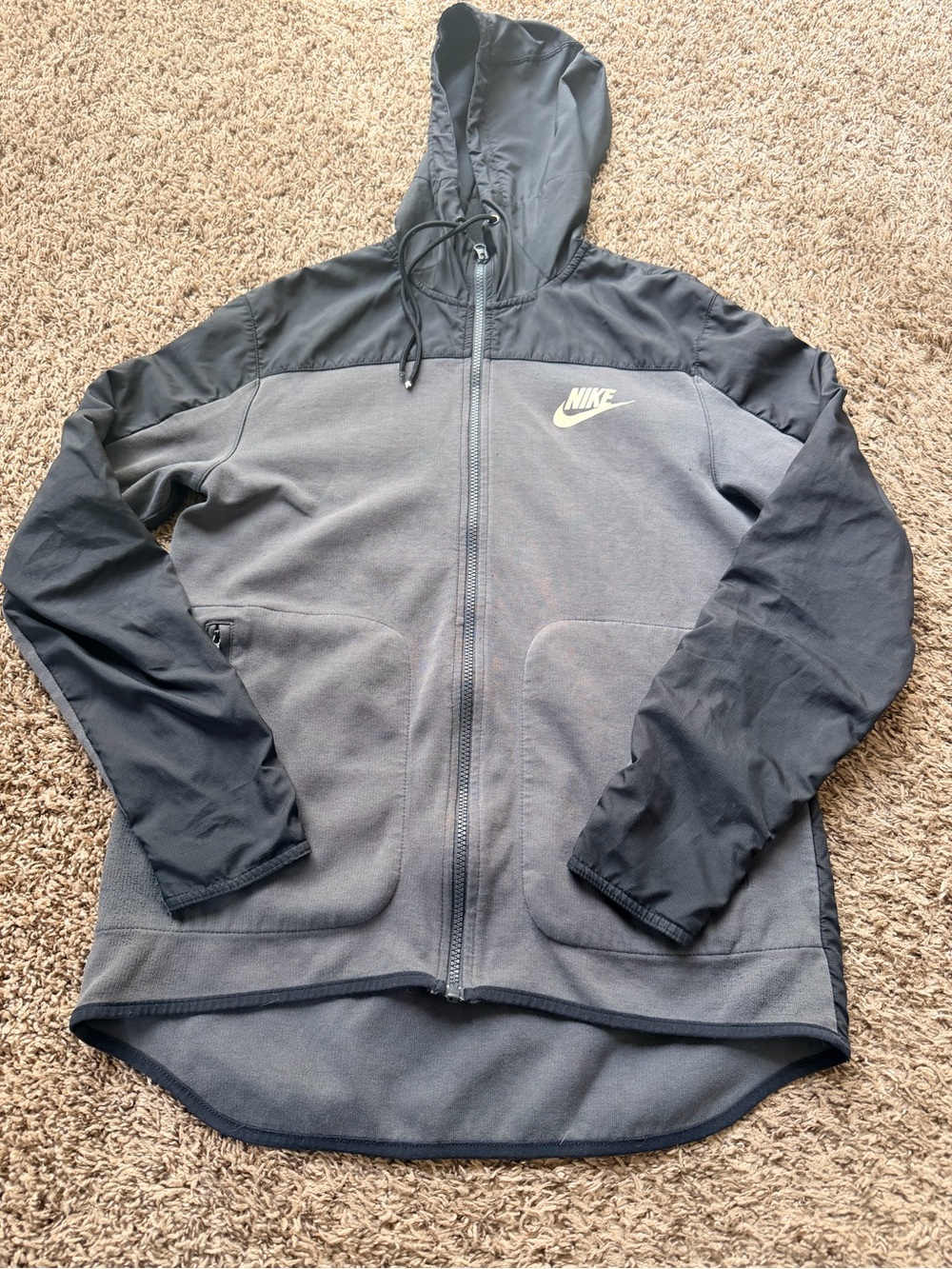 Nike Men’s Charcoal and Black Hooded Full-Zip Performance Jacket